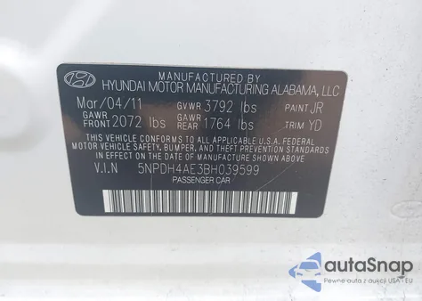 2011 Hyundai Elantra Limited from USA, damaged, VIN 5NPDH4AE3BH039599